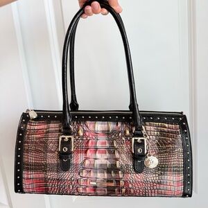 Elegant Black and Pink Crocodile Pattern Handbag. Basically Brand New.